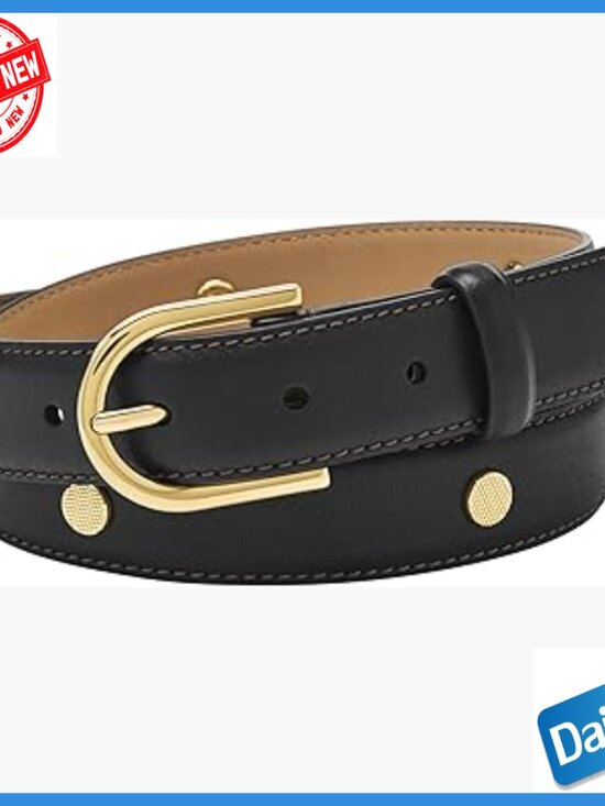 Genuine Leather Belt with Gold Buckle, Medium Size, 1.14 Inch Width main image 2